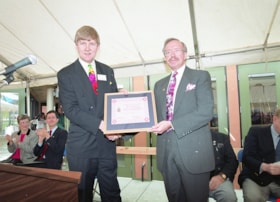 Keith Jamieson receiving award at opening ceremonies for carousel, 27 Mar. 1993 thumbnail