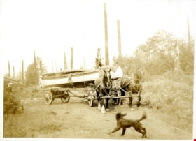 Bob Love's boat on a horse-drawn wagon, [between 1905 and 1918] thumbnail