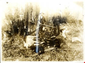 Hunters with dead bears and a mule deer, [1910] thumbnail