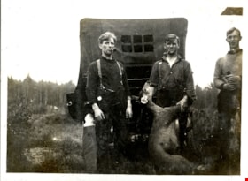 Three men with deer, [191-] thumbnail