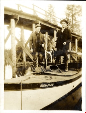 Two men with fish on board Burnaby Kid, [191-] thumbnail