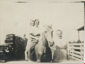 Mary and Ina Stanley on horse, [193-] thumbnail