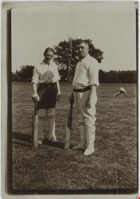 Two men dressed in Cricket gear, 1921 thumbnail