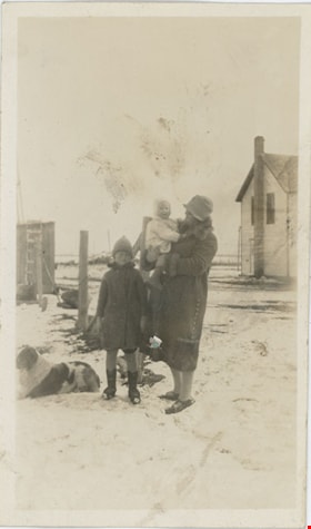 Myrna Lawrence with two children and dog, [1930] thumbnail