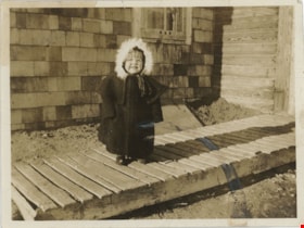Child on wooden walkway, [191-] thumbnail