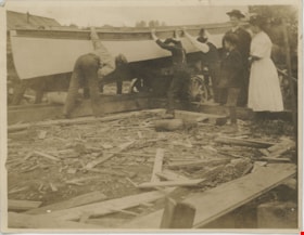 Six people with boat on wagon, [191-] thumbnail