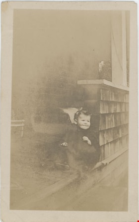 Baby Ina Stanley on porch of Love farmhouse, [192-] thumbnail