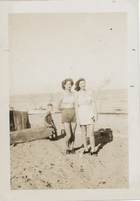 Ina and Joyce Stanley on beach, [194-] thumbnail