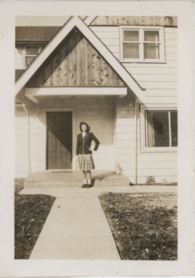 Joyce Stanley outside Stanley home, [194-] thumbnail