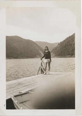 Joyce Stanley standing on dock, [194-] thumbnail