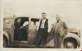 Three men with automobile, [between 1947 and 1957] thumbnail