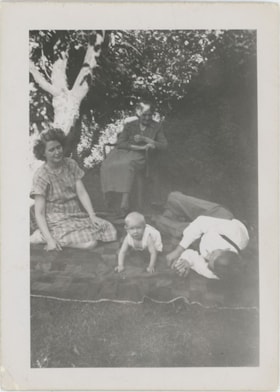 Baby Bob Love with Ruth and Fred Boruck and grandmother Kennedy, [1949] thumbnail