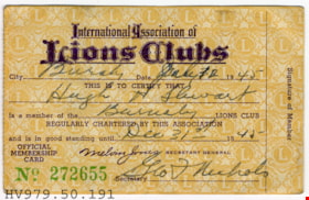 Lions Club membership card, 1945 thumbnail