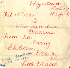 Note to Mrs. McClean from her daughters, 28 Feb. 1888 thumbnail