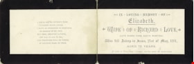 Memorial card for Elizabeth Love, 1881 thumbnail
