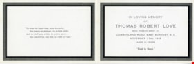 Memorial cards for Thomas Robert Love, 1918 thumbnail