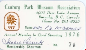 Century Park Museum Association membership card, 1976 thumbnail