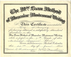 MacLean Method certificate, 25 Jun. 1926 thumbnail
