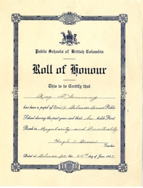 Roll of honour certificate, 24 Jun. 1927 thumbnail