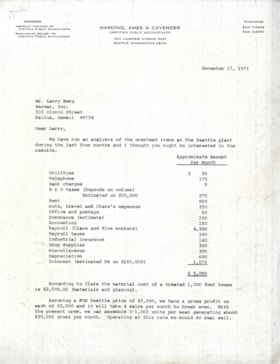 Cost analysis, 17 Nov. 1971 thumbnail