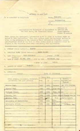 Application for enlistment or appointment to RCAF during transition period, [1945] thumbnail