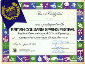 British Columbia Spring Festival certificate, 1975 thumbnail