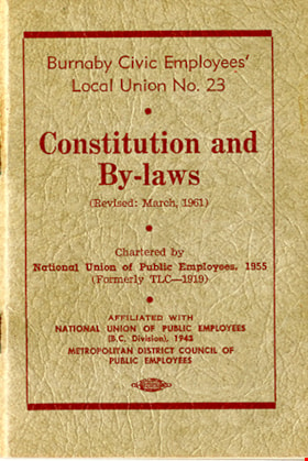 Burnaby Civic Employees' Local Union No. 23 constitution and bylaws, March 1961 thumbnail