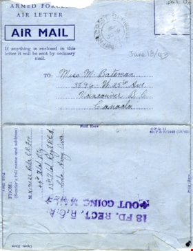 Air mail letter from Brigadeer Colin Fox to May Bateman, 18 Jun. 1943 thumbnail
