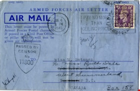 Air mail letter from Colin Fox to May Bateman, 20 Dec. 1944 thumbnail