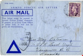 Air mail letter from Colin Fox to May Bateman, 5 Apr. 1945 thumbnail