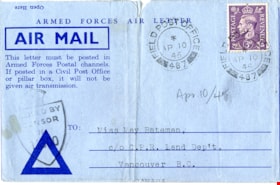Air mail letter from Colin Fox to May Bateman, 7 Apr. 1945 thumbnail