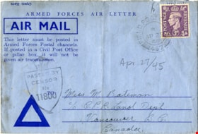 Air mail letter from Colin Fox to May Bateman, 27 Apr. 1945 thumbnail
