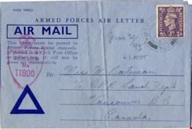 Air mail letter from Colin Fox to May Bateman, 30 Jun. 1945 thumbnail