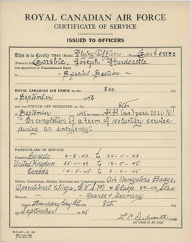 Royal Canadian Air Force certificate, Sep. 1945 thumbnail