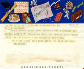 Telegram to T.B. Haskell, 5 Apr. 1954 thumbnail