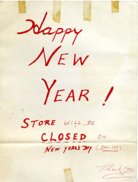 New Year's Day sign for Canada Way Food Market, [197-] thumbnail