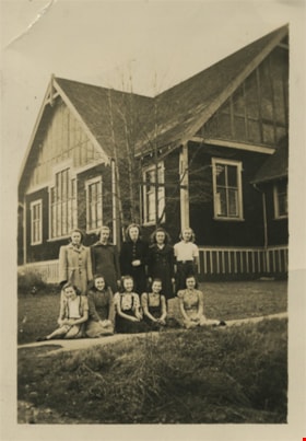 Historic view of the Edmonds Baptist Church, c.1941. (Photograph of students and teacher of Sunday School at Edmonds Baptist Church. Historic Photo.) Copyright: City of Burnaby. Photo ID BV005.35.16. thumbnail